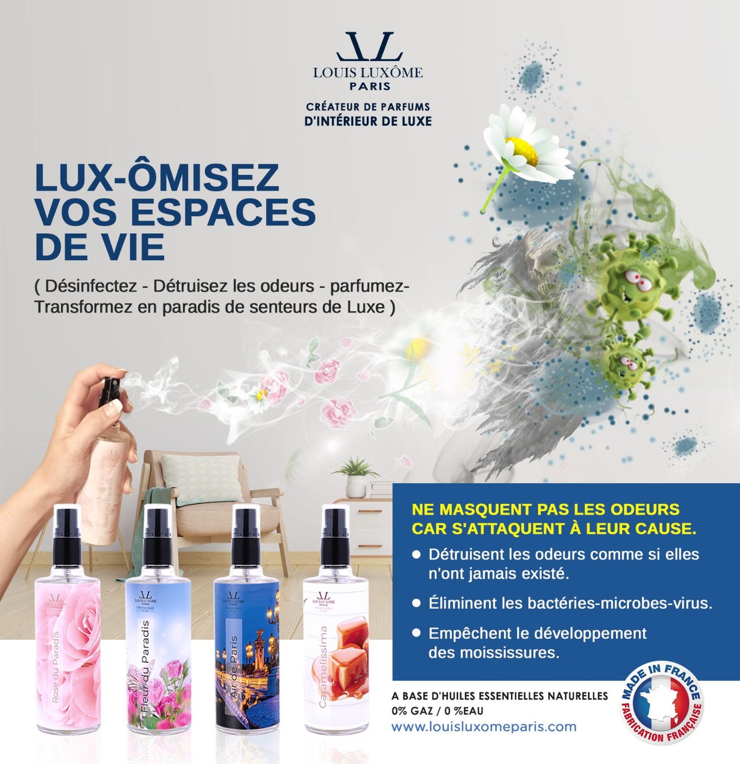 Pack Luxôme de 4 sprays Luxômiseurs Multi-usages les plus complets et puissants du Monde Tout en 1