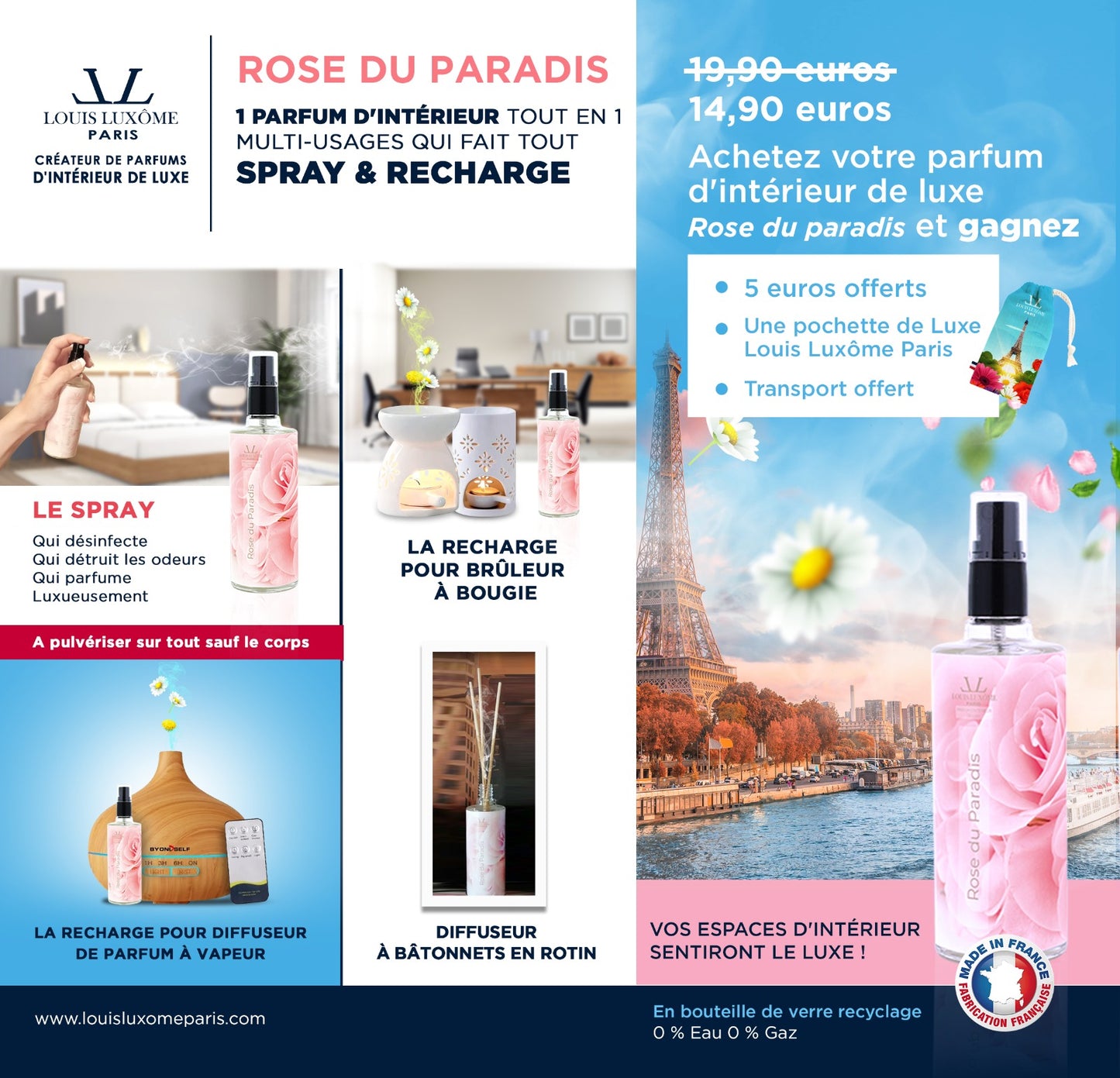 Le Spray Luxômiseur Tout en 1 Multi-usages le plus complet et et puissant du Monde:ROSE DU PARADIS