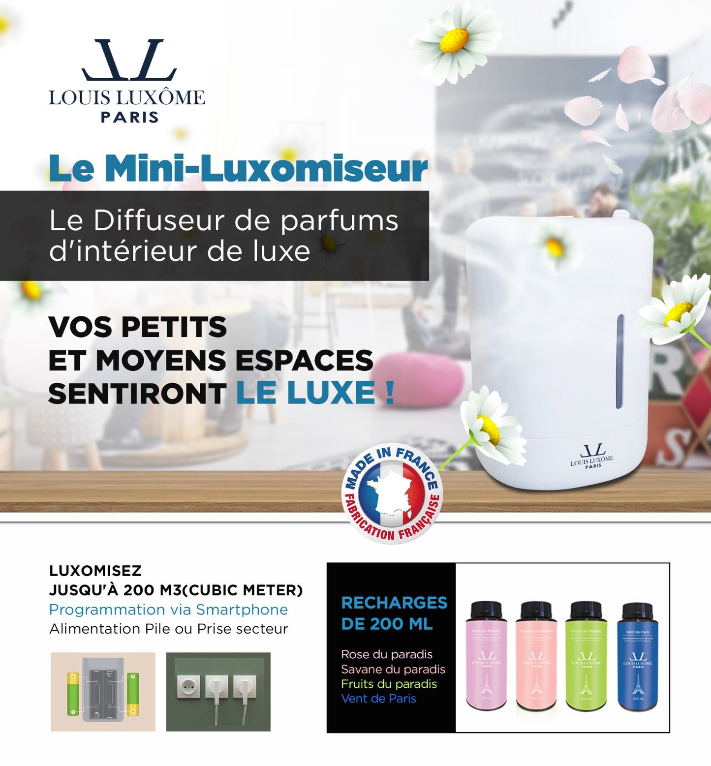 Le MINI-LUXÔMISEUR: Dispositif de diffusion de parfum d'intérieur de luxe pour Petits et Moyens Espaces