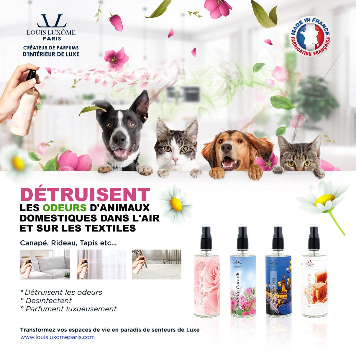 Pack de 4 Parfums: Destructeur d'odeurs les plus Tenaces & Parfum d'Ambiance