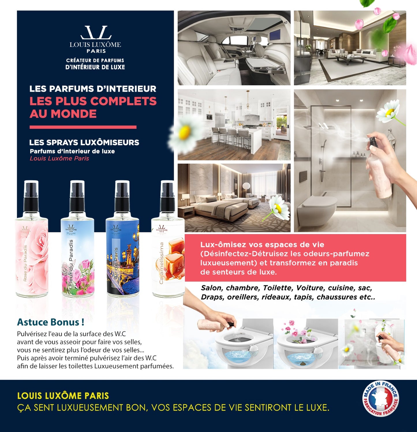 Pack Luxôme de 4 sprays Luxômiseurs Multi-usages les plus complets et puissants du Monde Tout en 1