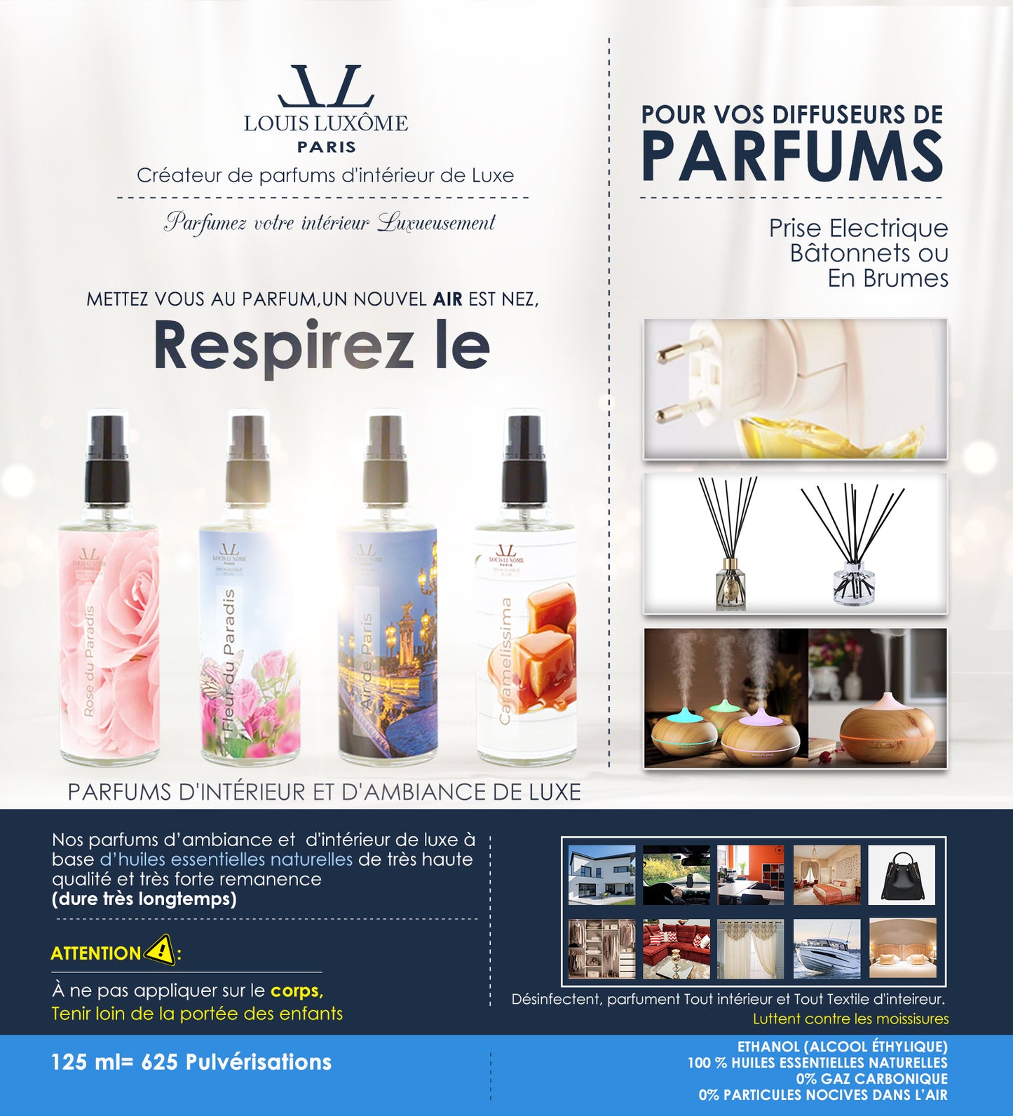 Pack de 4 parfums:Recharge parfumée pour vos diffuseurs de parfum à vapeur et à prise électrique