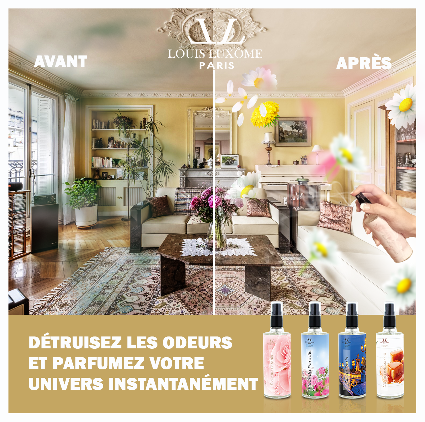 Pack de 4 Parfums: Destructeur d'odeurs les plus Tenaces & Parfum d'Ambiance